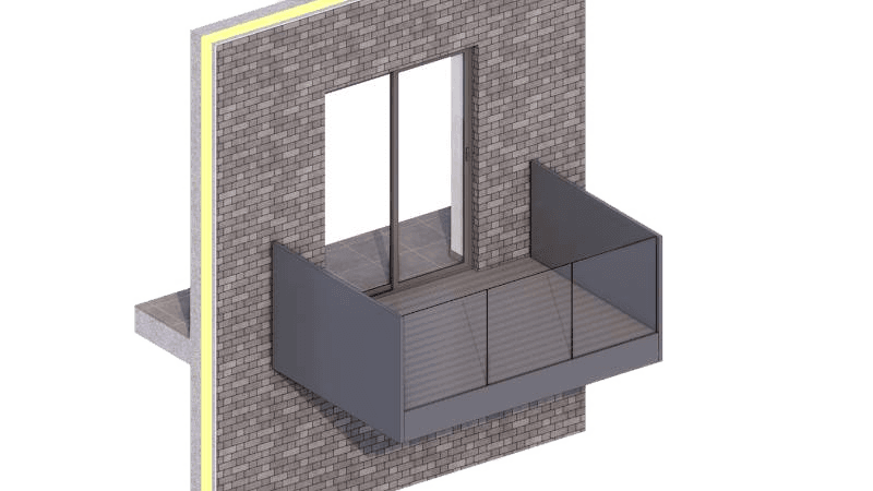 Hybrid glass balustrade balcony system with gable ends